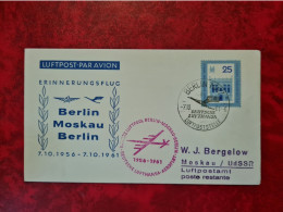 LETTRE  BERLIN 1961 DEUTSCHE LUFTHANSA ERINNERUNGSFLUG BERLIN MOSKAU BERLIN CACHAT ROUGE MOSCOU - Autres & Non Classés