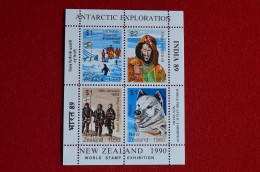 New Zealand S/S MNH 1990 Antartic Exploration 1909 South Pole Husky Hillary Crossing 1St Indian Expedition 1982 - Poolreizigers & Beroemdheden