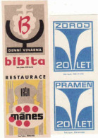 Czech Republic, 4 Matchbox Labels, Denni Vinarna Bibita, Restaurace Manes, Zdroj A Pramen - 20 Years - Zündholzschachteletiketten