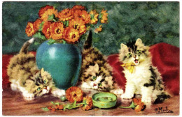- F23393CPA - CHATS - Vase De Fleurs - Signé MERLIN - Très Bon état - THEMES - Cats