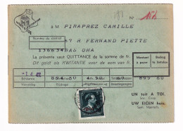 Bas-Oha Quittance 1947 Belgique Timbres Fiscaux Un Toi à Toi Uw Eigen Huis Piraprez - Documenten