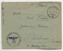 LETTRE BRIEF FELDPOST 14.3.1944 + CENSURE AIGLE POUR PLOBSHEIM ALSACE - Guerre De 1939-45