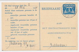 Arbeidslijst G. 18 Locaal Te Rotterdam 1941 - Entiers Postaux