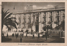 CATANIA D'EPOCA PIAZZA DEGLI STUDI CON TRAM ANIMATA VIAGGIATA ANNO 1941 - Catania