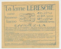 Postal Cheque Cover France 1926 Razor Blade - Leresche - Otros & Sin Clasificación