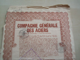 Action Ancienne 1951 COMPAGNIE GENERALE DES ACIERS - Altri & Non Classificati