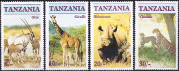 Tanzania 1986 - Mi 328/31 - YT 285/88 ( Wild Fauna : Oryx, Giraffe, Rhinoceros, Cheetah ) MNH** Complete Set - Tanzanie (1964-...)