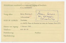Verhuiskaart G. 26 Particulier Bedrukt Den Haag 1962 - Interi Postali