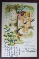 Cpa Surréalisme Arbre Vivant - Couple Anges Amoureux - Papillon - Breslau 1902 - Engel