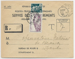 FRANCE N° 759 +2FR GANDON ENVELOPPE SERVICE DES RECOUVREMENTS BESANCON 3.6.1947 AU TARIF - 1921-1960: Moderne