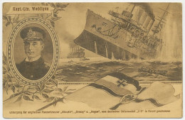 Picture Postcard Germany 1914 Card Submarine U9 - British Cruisers Cressy - Hogue - Aboukir  - WW1