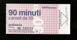 Biglietto Autobus Italia - A.M.T. Genova Ordinario 90 Minuti Da Carnet - Europe