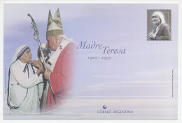Postal Stationery Argentina 1997 Mother Teresa - Pope John Paul II - Other & Unclassified