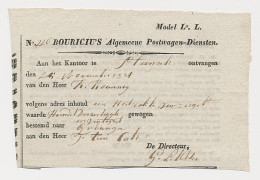 Bouricius Algemeene Postwagen Diensten - Ontvangbewijs 1834 - ...-1852 Voorlopers