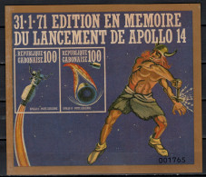 Gabon 1971 Space, Apollo 14, S/s Imperf. With Golden Border And Black Number MNH - Afrique