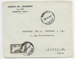 LIBAN LEBANON 25P SOLO LETTRE COVER BEYROUTH 29.VI 1945 TO FRANCE + VERSO TIMBRE FISCAL NEUF - Liban
