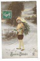 CPA Circulée En 1916 - Bonne Année - A. Noyer 2075 - Garçon Vêtu D'un Pull Et Bonnet Orange Et Guêtres Blanches - - Nouvel An