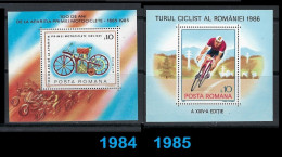 ● ROMANIA 1985 1986 ֍ Ciclismo / Bicicletta / Cycle / Motocicletta  / Moto ● N. 174 E 186  ** ● Cat. 13 € ● - Hojas Bloque