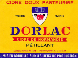 ALIMENTATION ETIQUETTES CIDRE DOUX PASTEURISE DORLAC NORMANDIE 7 X 10 CM - Alcools & Spiritueux