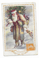 CPA RARE - Noël Généreux - Illustration Du Père Noël Portant Un Sapin Et Un Sac De Jouets - - Santa Claus