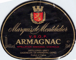 ALIMENTATION ETIQUETTES ARMAGNAC MARQUIS DE MONTIDIDIER VSOP GIMET CAZENEUVE GERS 9 X 11 CM - Alcoholes Y Licores