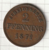 GERMANIA GERMAN STATES 2 PFENNING 1871 BAYERN - Groschen & Andere Kleinmünzen