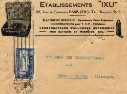 Lettre Commerciale - Etablissements IXU (Paris) Vers Cologne (Allemagne) - 10 Mai 1933 - 1921-1960: Modern Tijdperk
