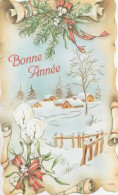 FANTAISIE, NOUVEL AN, CARTE GAUFFREE, VILLAGE HIVERNAL COULEUR REF 16602 - New Year