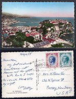 MONACO 1958 Vue Generale. Colored Real Photo Postcard To USA. Prince Rainier Stamps  (h2717) - Panoramic Views