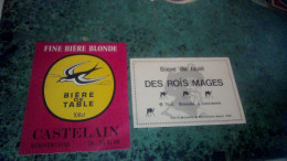 Lot X 2 Etiquettes Différentes De Bière Du Nord Brasserie Bénifontaine Marque Bière De Noël Des Rois Mages Et Castelain - Beer