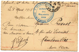 1918."SECTION HYGIENE CORPORELLE/SERVICE DES RAPATRIES".EVIAN (HAUTE SAVOIE) - WW I