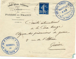 1914.."U.F.F./.HOPITAL AUXILIAIRE N°101".BEZIERS (HERAULT). DOUBLE CACHET POUR A.I.P.G.(SUISSE) - WW I