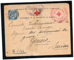 MONACO.1918.TRES RARE "ASSOCIATION DAMES FRANCAISES/COMITÉ DE MONACO".CENSURE POUR A.I.P.G. SUISSE. - WW I