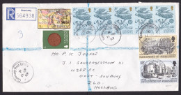 Guernsey: Registered Cover To Netherlands, 1988, 9 Stamps, History, CEPT, Map, Coin, Customs Label (traces Of Use) - Guernesey