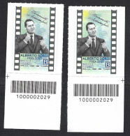 Italia 2020; Alberto Sordi, Grande Interprete Della Commedia All' Italiana; 2 Francobolli A Barre Inferiori Opposte. - Bar Codes