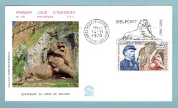 FDC France 1970 - Colonel Denfert-Rochereau, 100ème Anniversaire Du Siège De Belfort - YT 1660 - Flamme 90 Belfort - 1970-1979