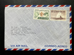 ENVELOPPE CANADA 1955 QUEBEC POUR LE PEAGE DE ROUSSILLON - Storia Postale