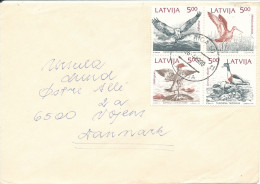 Latvia Cover Sent To Denmark With A Block Of 4 Different Birds The Flap On The Backside Of The Cover Is Missing - Latvia