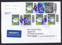 Germany: Priority Cover To Netherlands, 2024, 6 Stamps, Law, Water Lily Flower, QR Code, Label (ugly Purple Cancel) - Briefe U. Dokumente