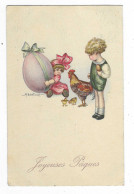 CPA ILLUSTRATION A. BERTIGLIA, JOYEUSES PAQUES, OEUF, ENFANTS, POULE ET POUSSINS - Bertiglia, A.