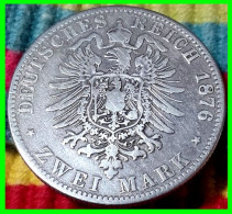 DEUTSCHLAND-WILHELM DEUTSCHER KAISER KÖNIG VON PREUSSEN 2 MARK MONEDA DEL AÑO 1876 CECA - A ( PLATA ) - 2, 3 & 5 Mark Silver