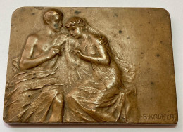 Rare Art Nouveau MATRIMONY LOVING COUPLE Bronze Plaque By HEINRICH KAUTSCH C. 1920s - Sonstige & Ohne Zuordnung