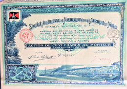 Société Algérienne De Navigation Pour L'Afrique Du Nord - Alger - 1920 - Action De 100 Francs - Deco ! - Navigation