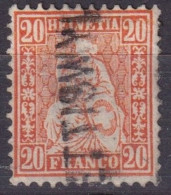 Sitzende Helvetia 32, 20 Rp.orange  ETTISWYL      Ca. 1865 - Oblitérés