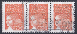 France  2000 - 2009  Y&T  N °  3447  Bande De 3 Oblitérés Soissons 02 - Used Stamps