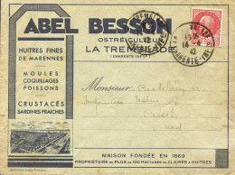 Lettre Commerciale - "Abel Besson - Ostreiculteur - Moules - Coquillages - Poissons" - 14 Avril 1942 - 1921-1960: Periodo Moderno