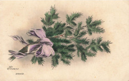 P3-Bonne Année-  Branche De Sapin Entoure D' Noeud  Violet - Árboles