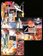 Djibouti 1981 Manned Space Flights 3 S/s Imperforated, Mint NH, Transport - Space Exploration - Dschibuti (1977-...)