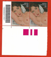 Italia 2020; Amedeo Modigliani Con Tariffa A: Coppia Con Codice A Barre Inferiori. - Bar Codes