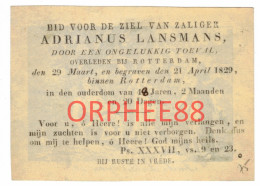 Lansmans Adrianus Rotterdam 1781-1829 Perkament Parchemin Gravure Anversoise - Obituary Notices